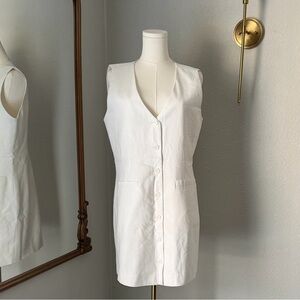 Reveriee White Linen Blend Mini Dress Minimalist Cottagecore Size L
